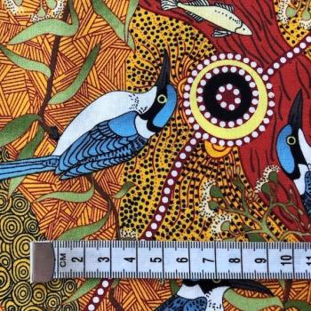 Preview: ORANGE KINGFISHER CAMP Aborigines Stoff aus Australien